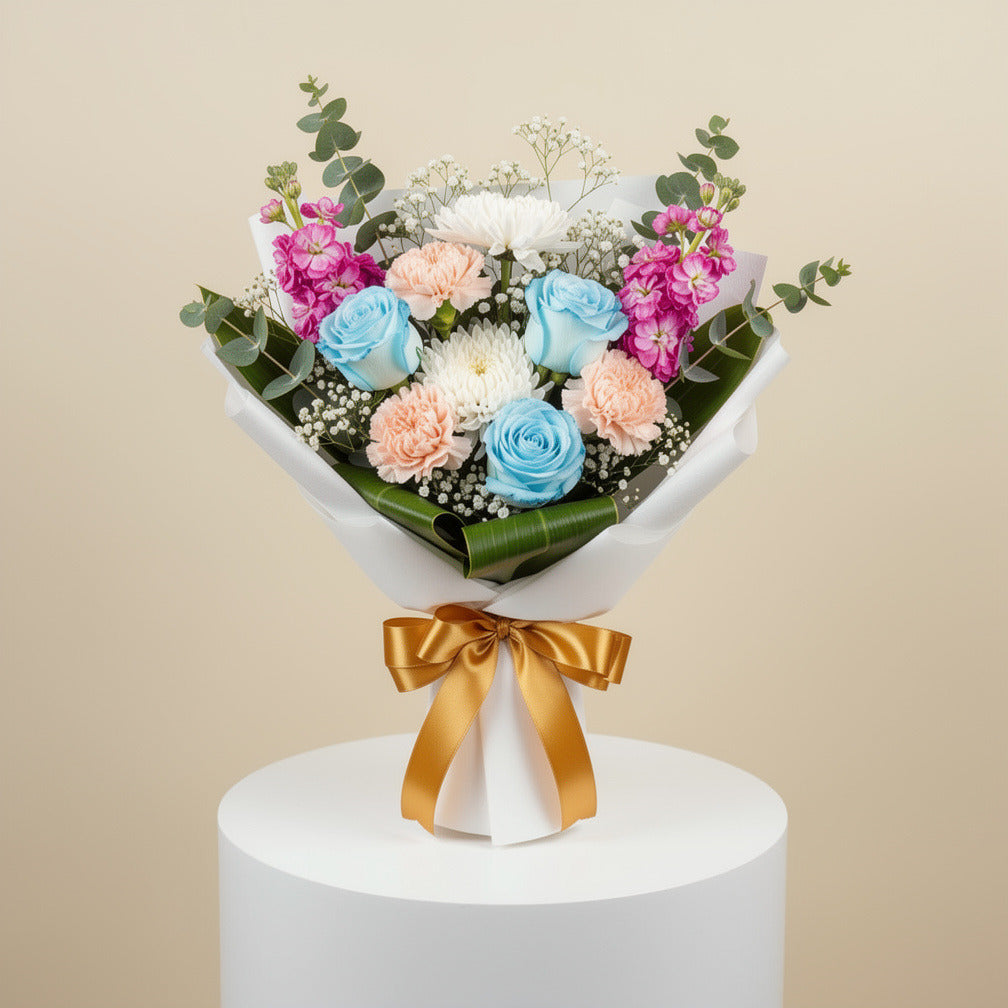 Light Blue Roses & Mixed Florals Bouquet for Anniversary