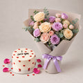 Love Message Cake & Flower Bouquet Combo