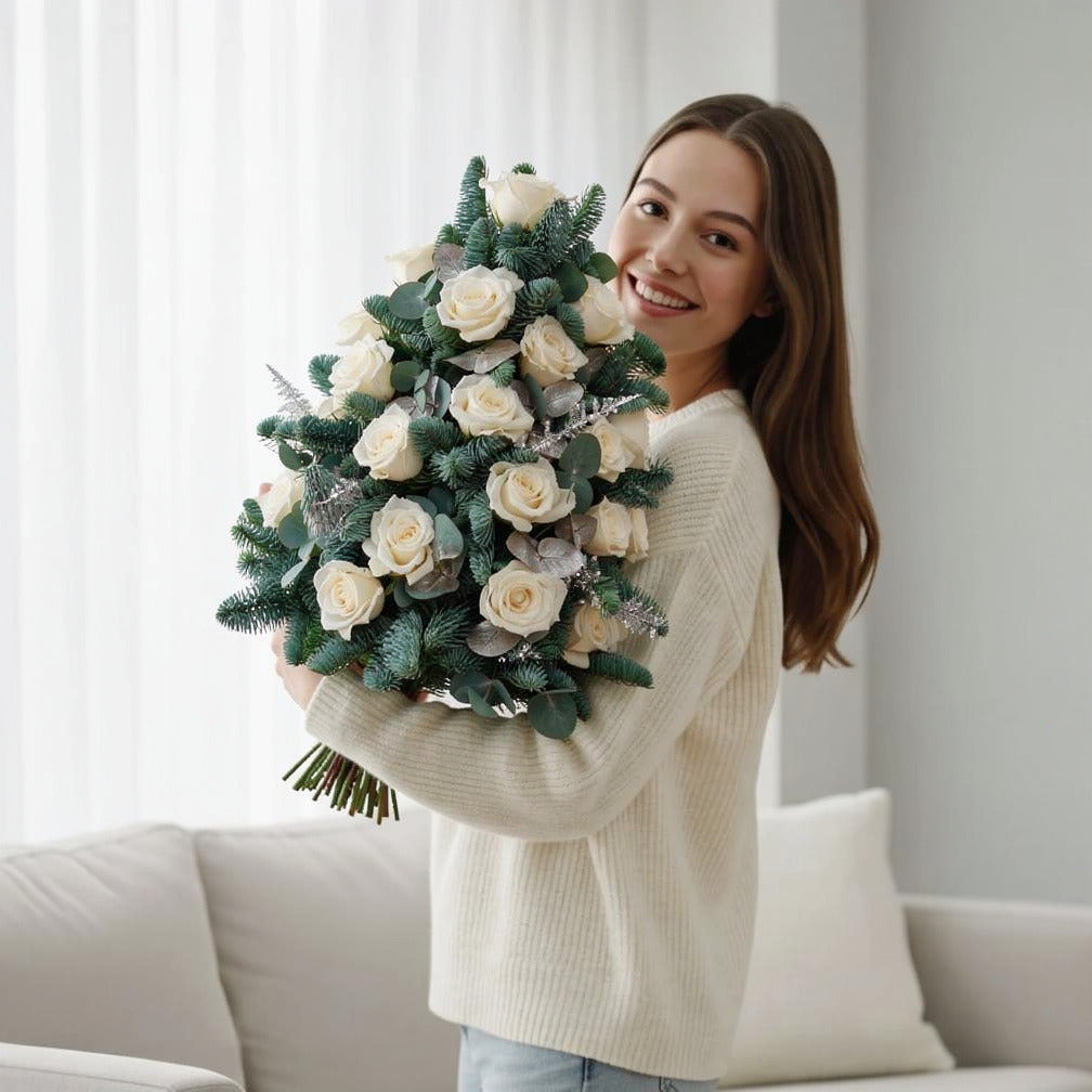 Mini Elegant Christmas Tree held by a model, view 1