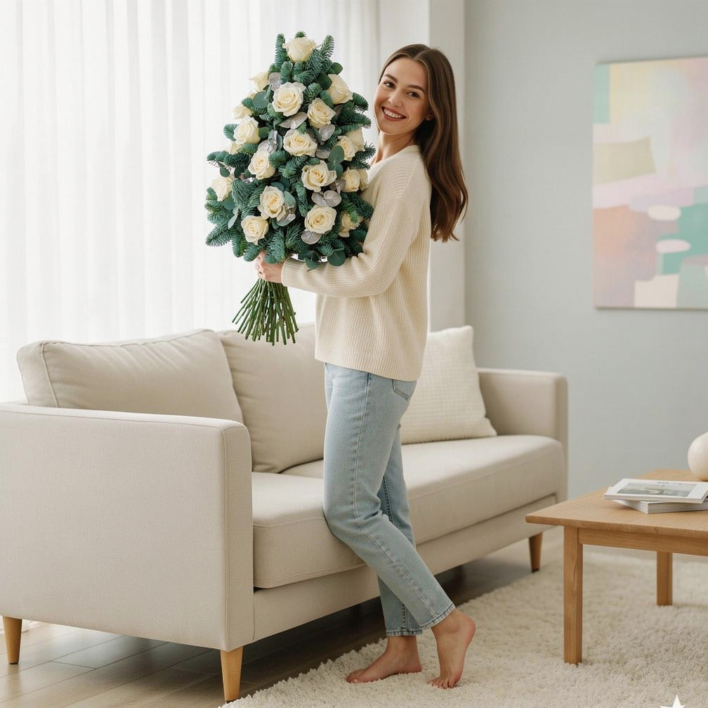 Mini Elegant Christmas Tree held by a model, view 2