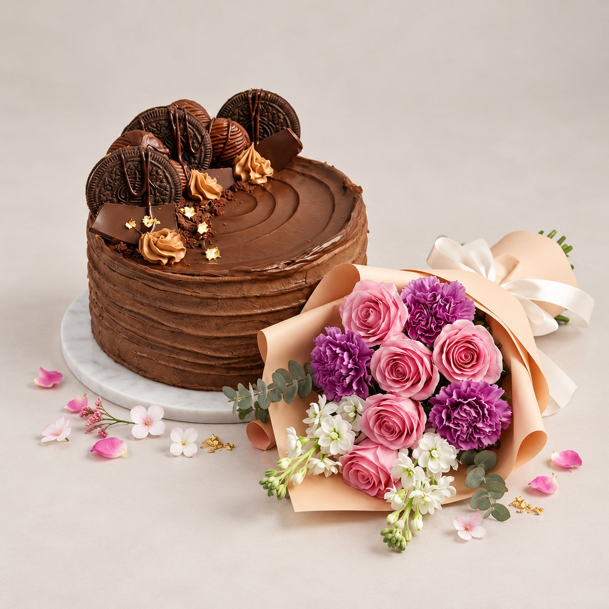 Mixed Flowers & Chocolate Cake Combo