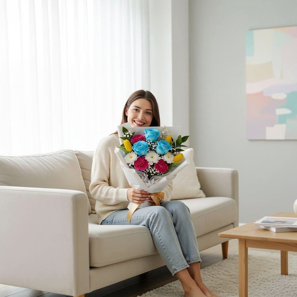 Mixed Flowers Success Bouquet held by a model, view 3