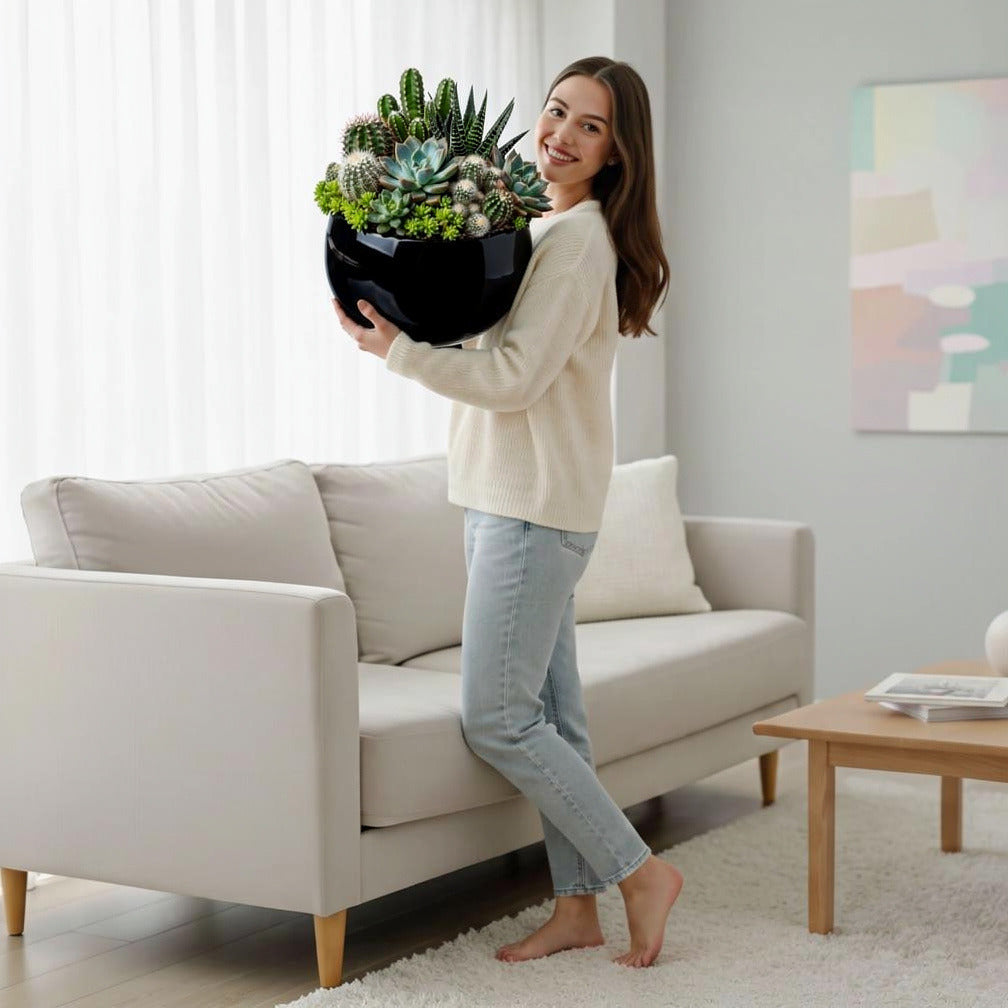 Modern Succulent Garden Pot held by a model, view 2