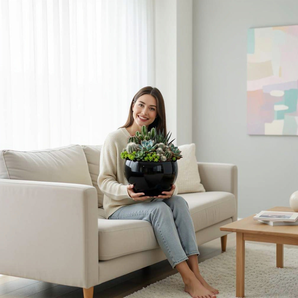 Modern Succulent Garden Pot held by a model, view 3