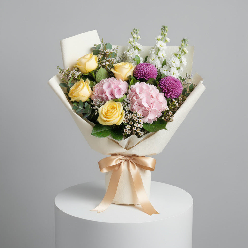 Mother’s Day Bright Yellow Rose & Hydrangea Bouquet