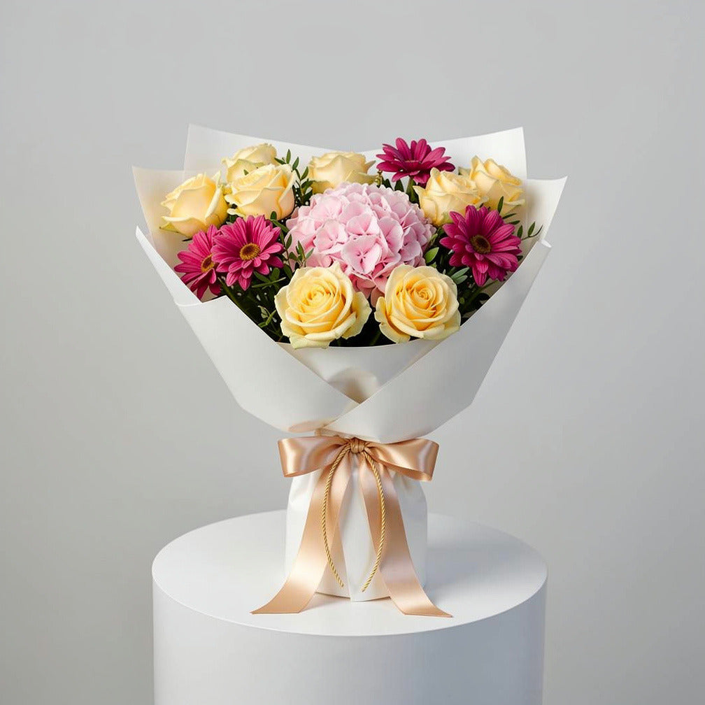 Mother’s Day Golden Glow Rose & Hydrangea Bouquet