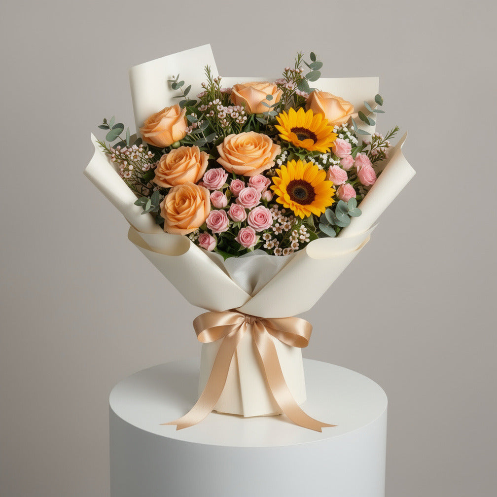 Mother’s Day Peach Rose & Sunflower Bouquet