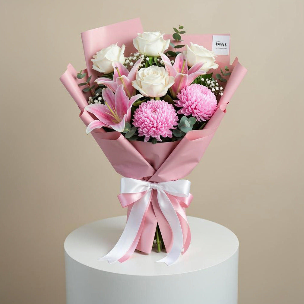 Mother’s Day Soft Pink Lily & White Rose Bouquet