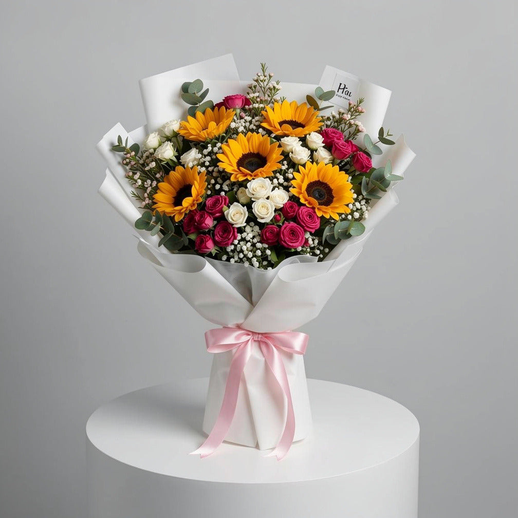 Mother’s Day Sunshine Sunflower & Baby Rose Bouquet