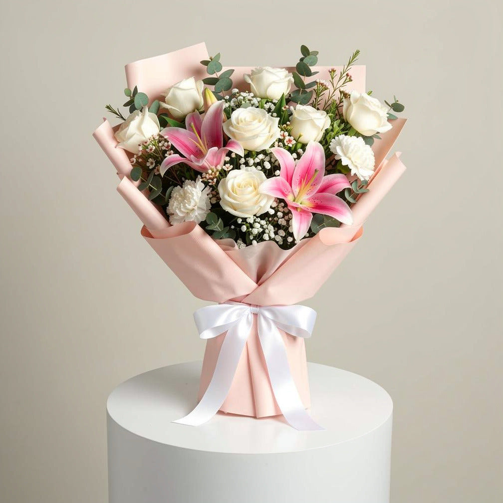 Mother’s Day White Rose & Pink Lily Grace Bouquet