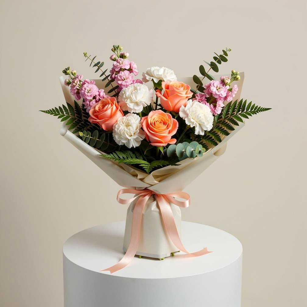 Peach Roses & Mixed Blooms Graduation Bouquet