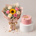 Pink Cake & Sunshine Bouquet Combo