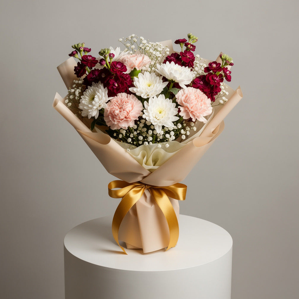 Pink Carnation, Matthiola & Chrysanthemum Bouquet for Anniversary