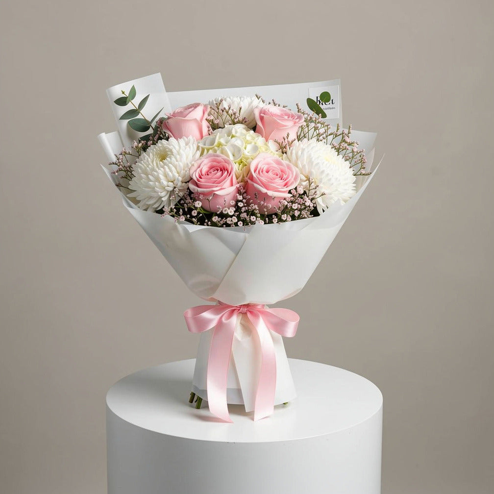 Pink Roses, Chrysanthemum & Hydrangea Bouquet for Anniversary