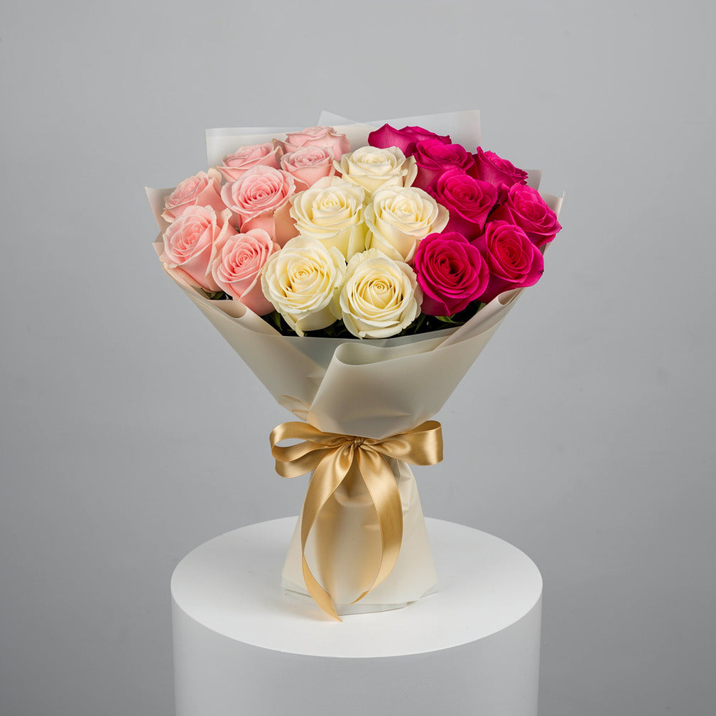 Pink & White Roses Graduation Bouquet