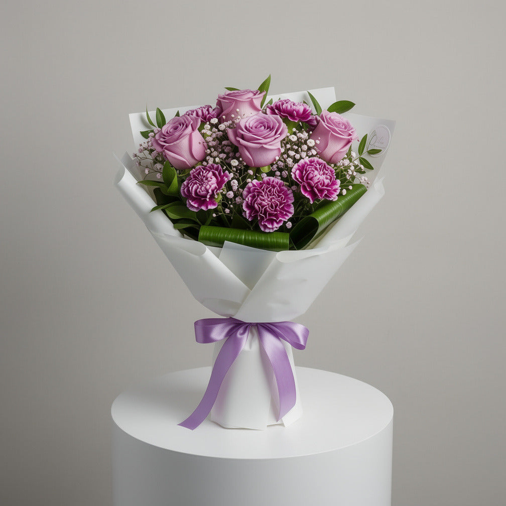 Purple Roses & Carnations Graduation Bouquet