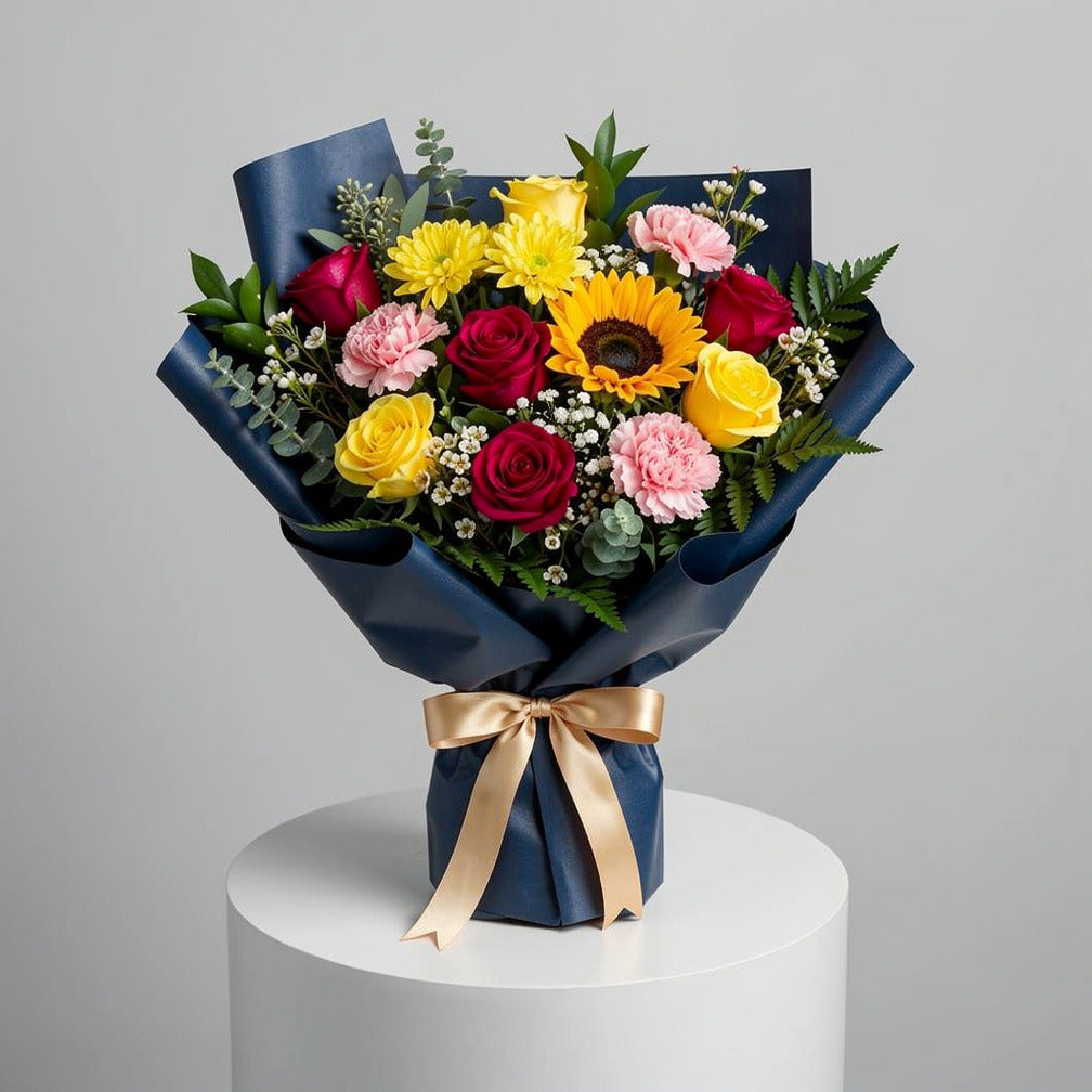 Radiance Eid Bouquet of Pink, Yellow & Blue Flowers