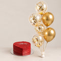 Red Heart Cake & Golden Balloons Set