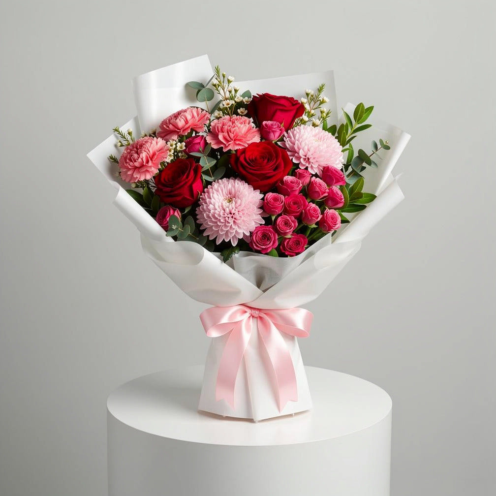 Romantic Red Rose & Pink Carnation Bouquet