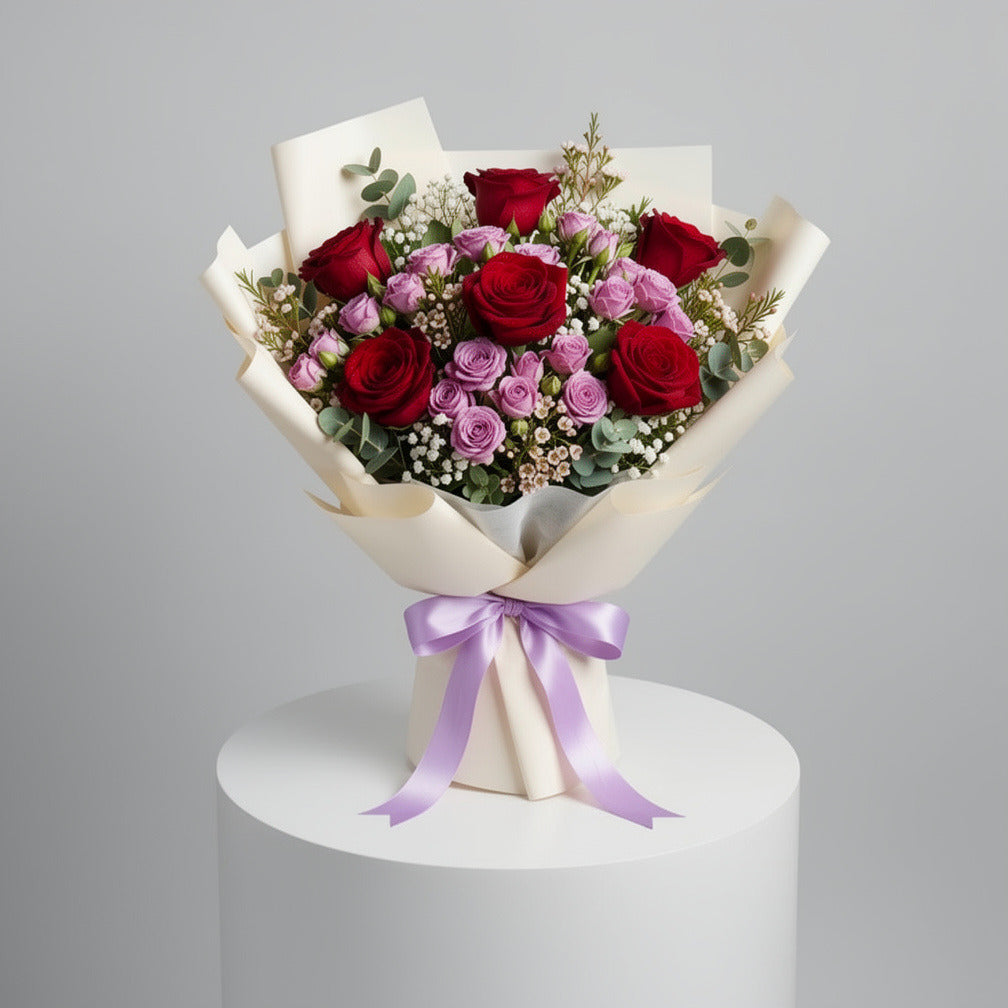 Romantic Red Rose & Purple Baby Rose Bouquet