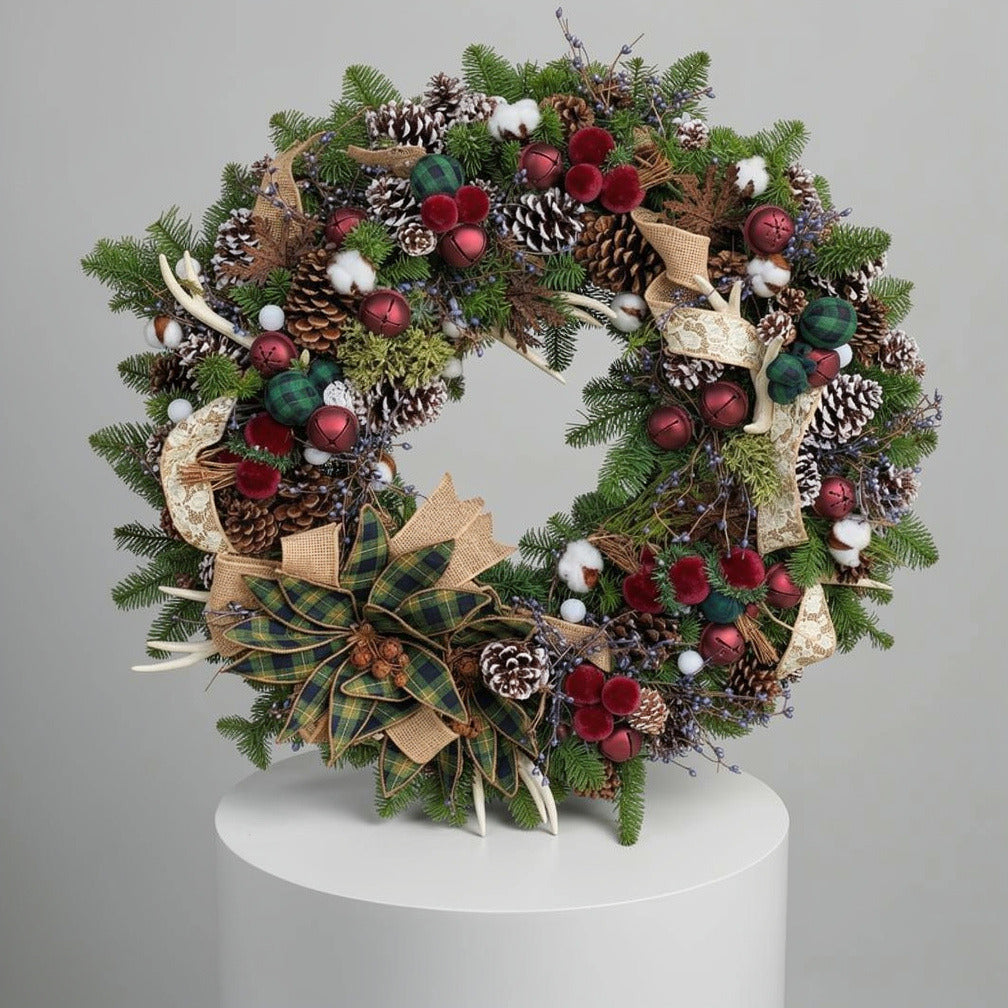 Rustic Charm Red & Green Christmas Wreath