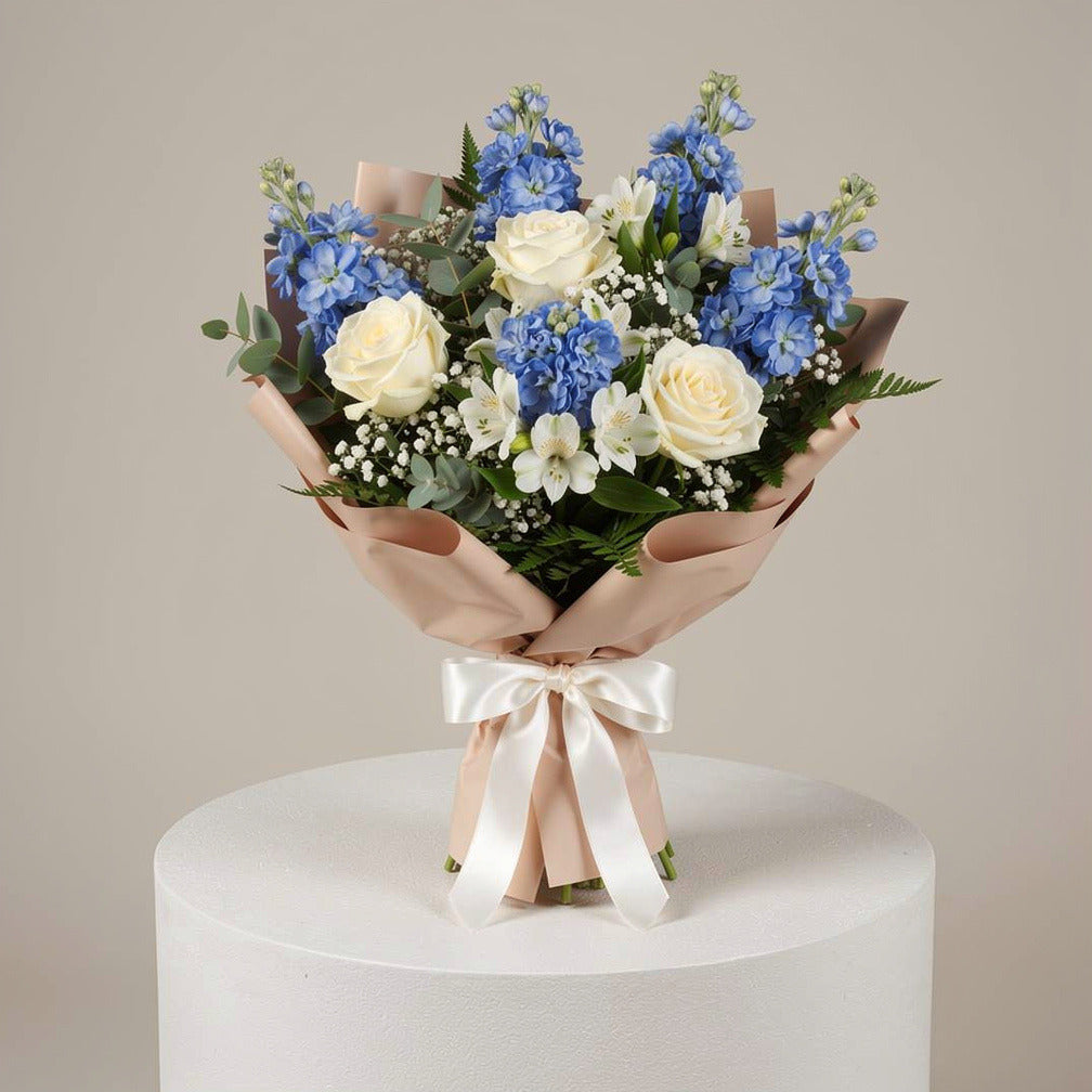 Serenity Bouquet of White Roses, Matthiola & Alstroemeria