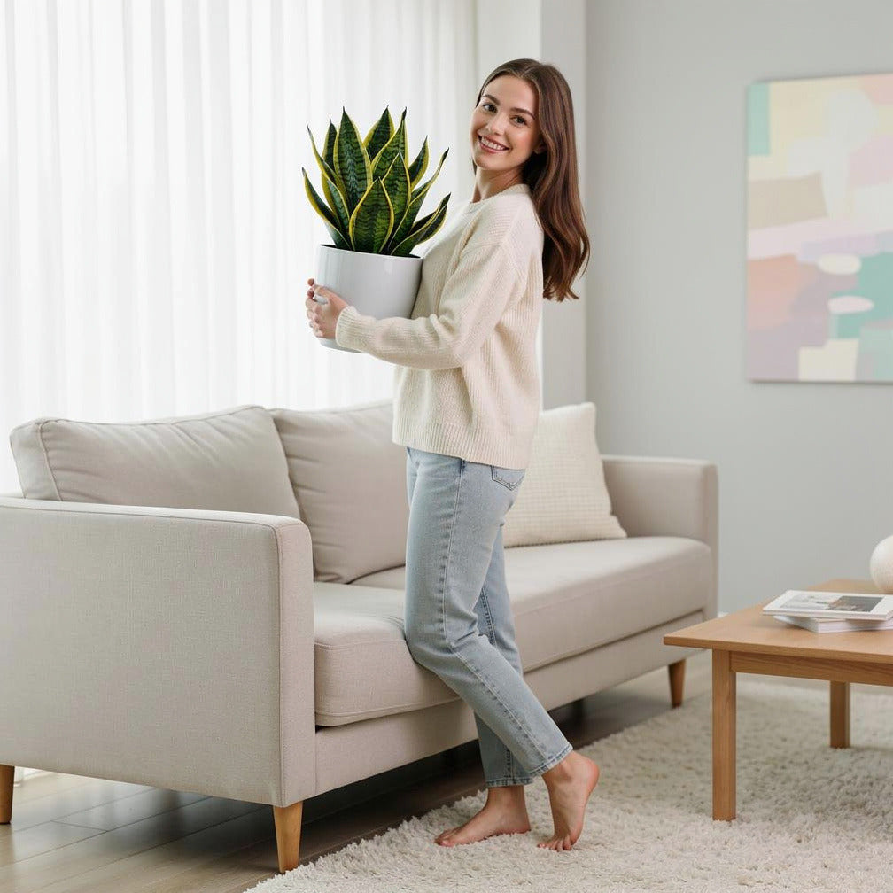 Small Snake Plant held by a model, view 2