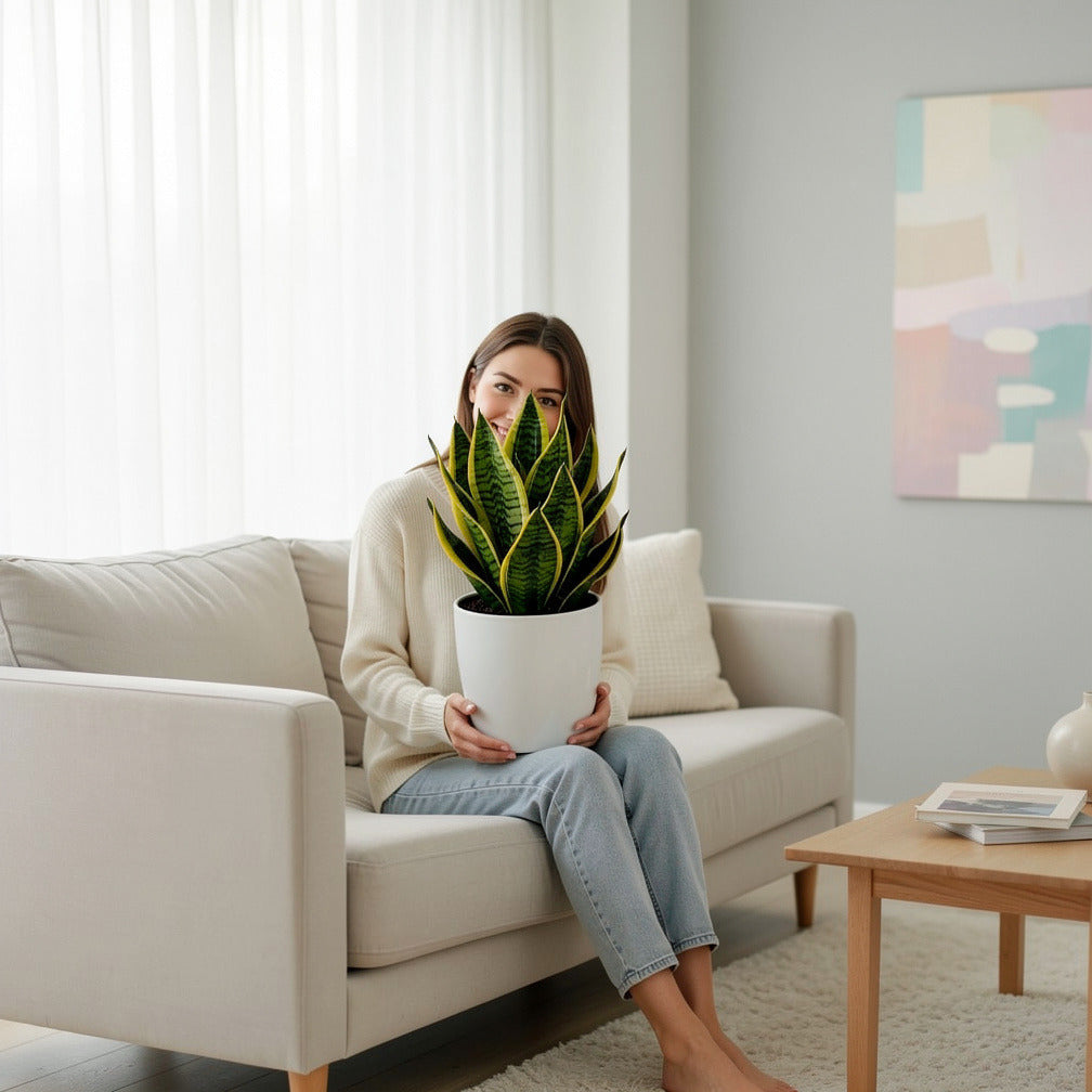 Small Snake Plant held by a model, view 3