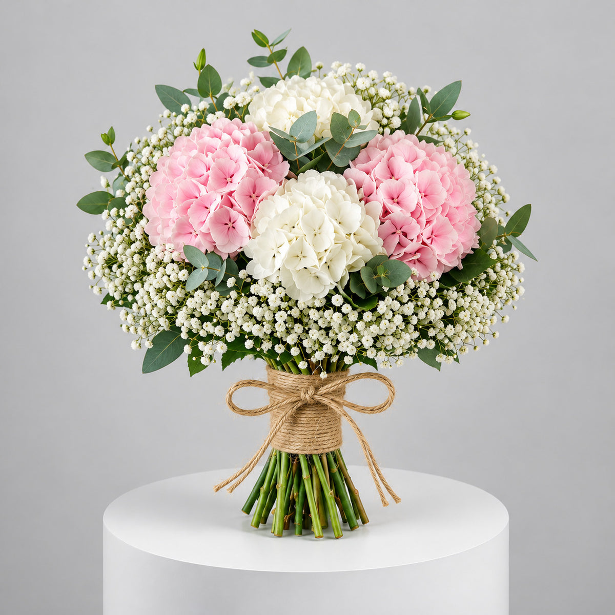 Soft Bridal Bouquet of Pink & White Hydrangeas