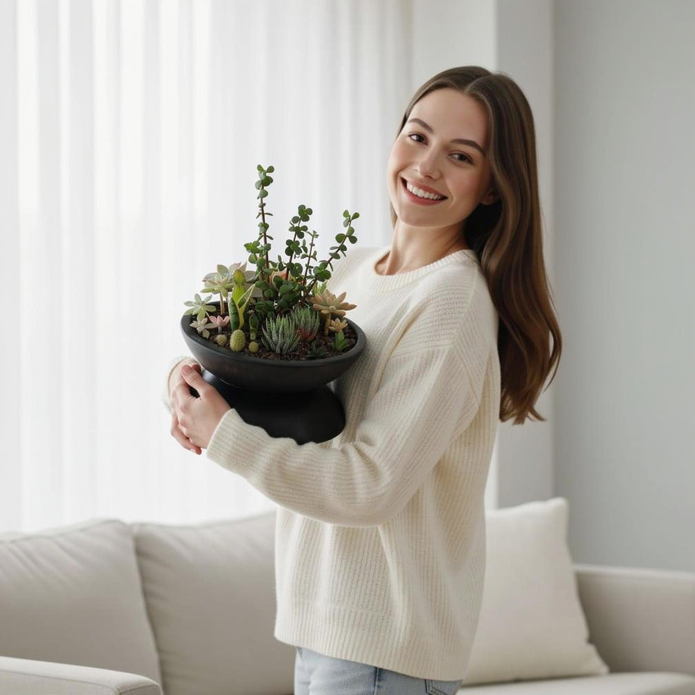 Succulent Jungle Pot held by a model, view 1