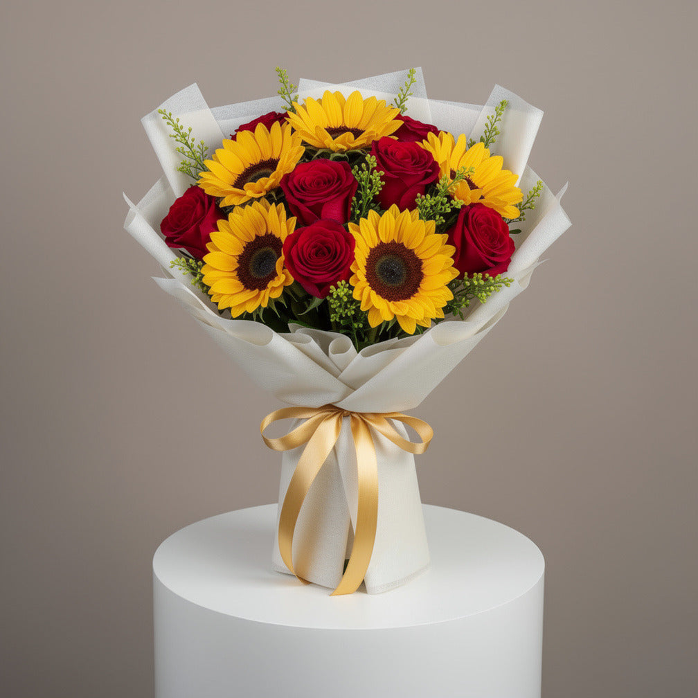 Sunflower & Red Rose Bouquet for Anniversary