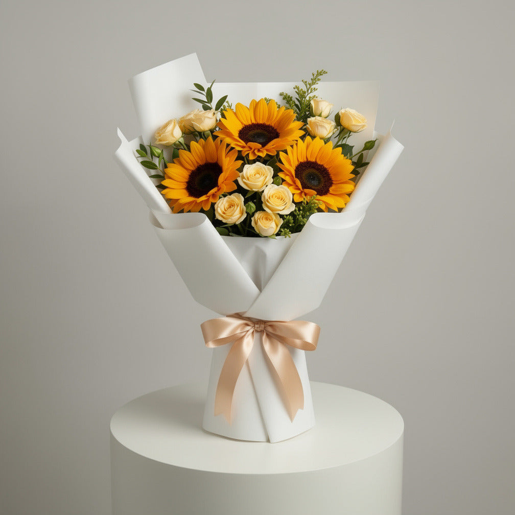 Sunny Sunflower & Yellow Baby Rose Bouquet
