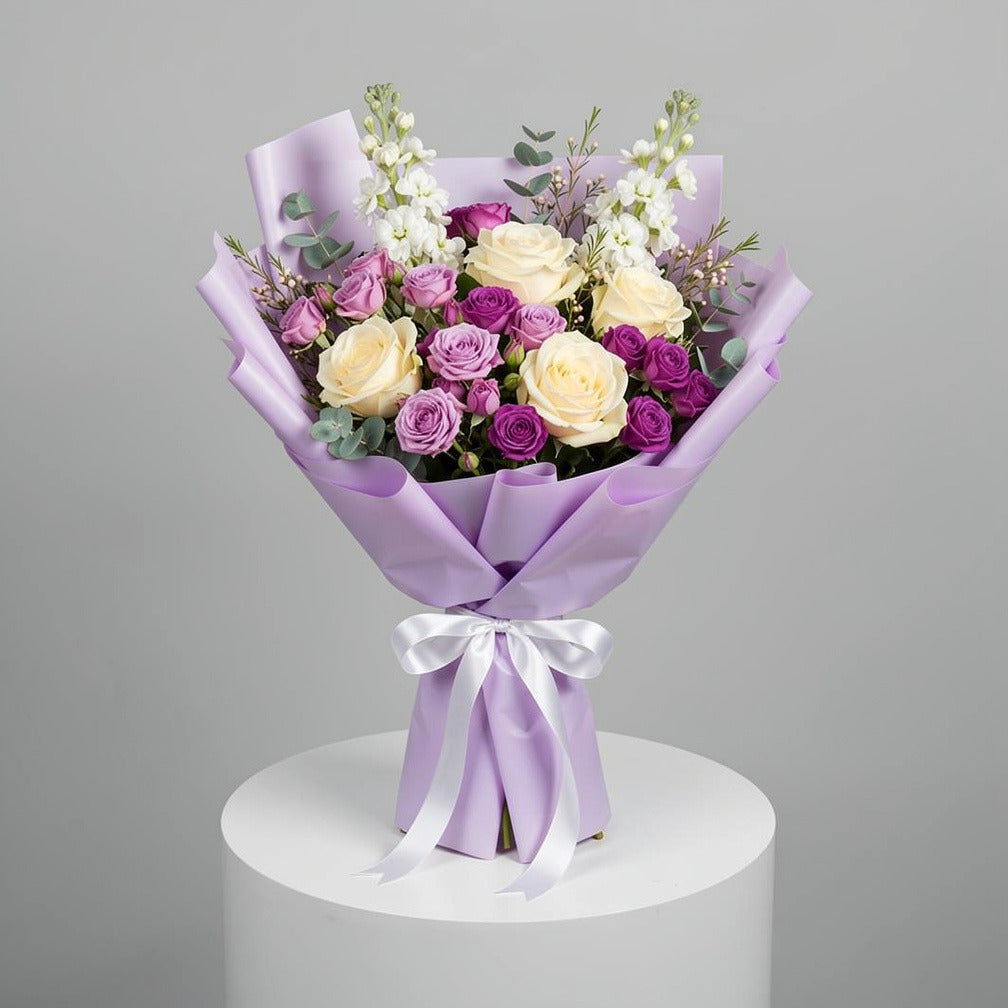 Teacher’s Day Elegant White & Purple Floral Bouquet