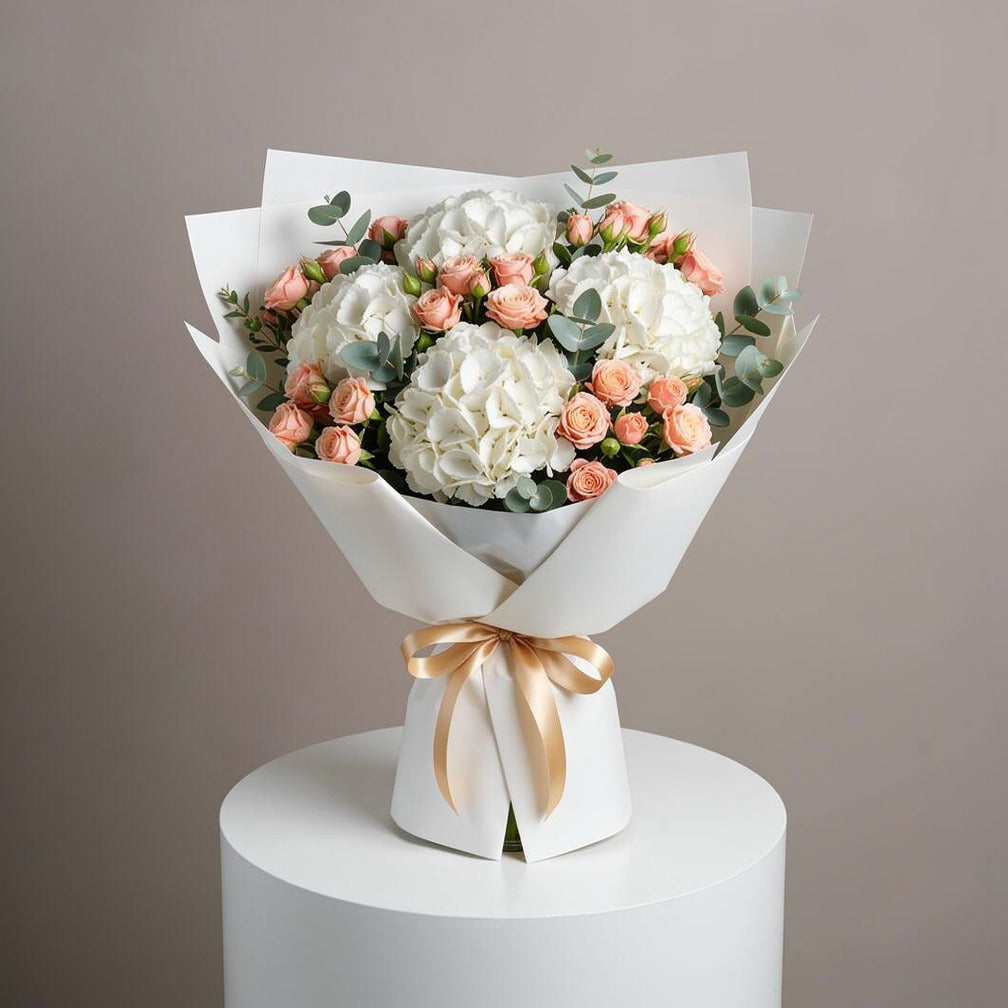 Teacher’s Day Graceful Hydrangea & Peach Rose Bouquet