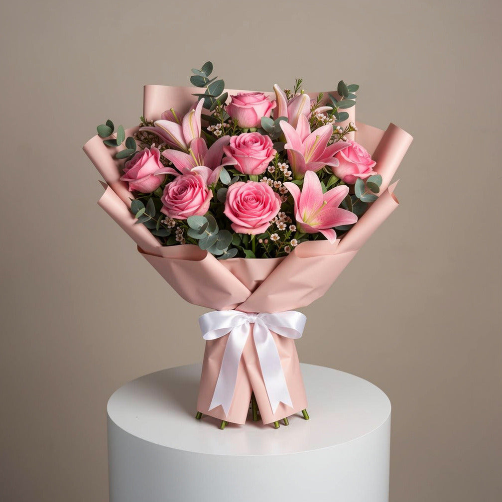 Teacher’s Day Pink Roses & Lilies Elegance Bouquet