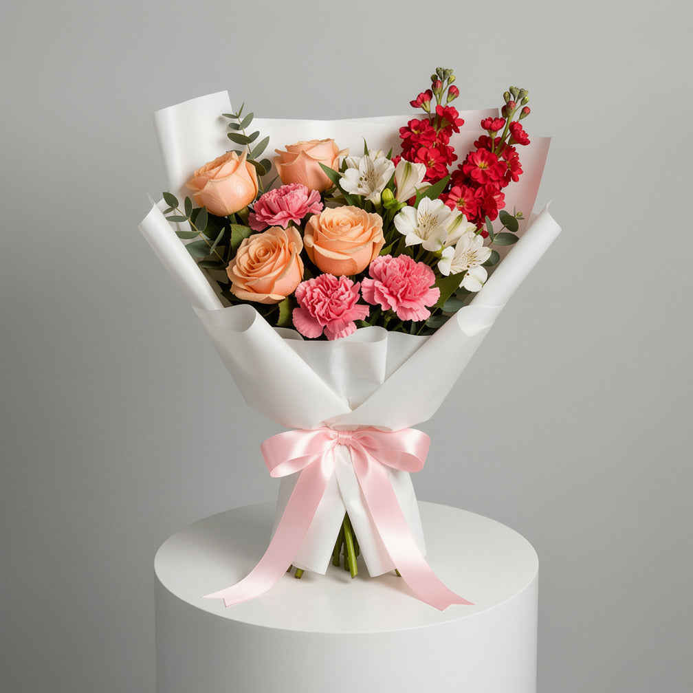 Teacher’s Day Soft Peach & Pink Mixed Flower Bouquet