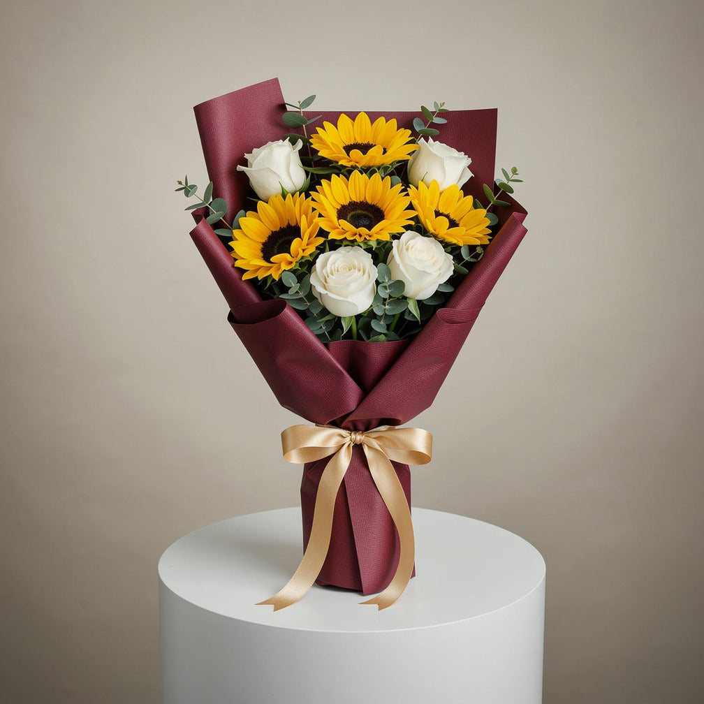 Teacher’s Day Sunflower & White Rose Mixed Bouquet