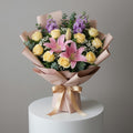 Vibrant Pink Lily & Yellow Rose Bouquet