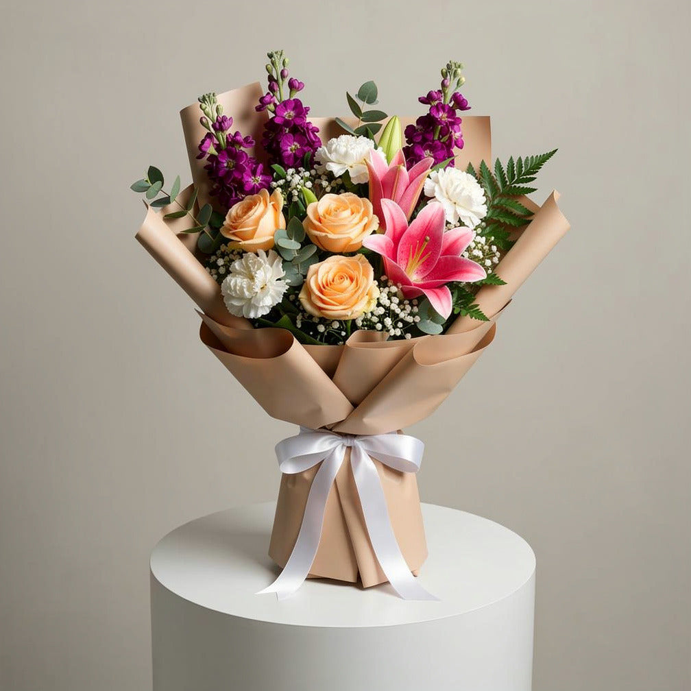 Women’s Day Peach & Purple Elegant Mixed Bouquet