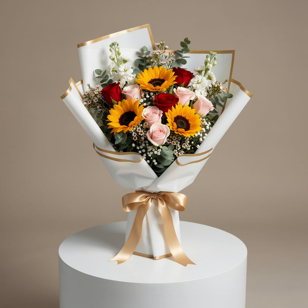 Women’s Day Pink, Red & Sunflower Celebration Bouquet