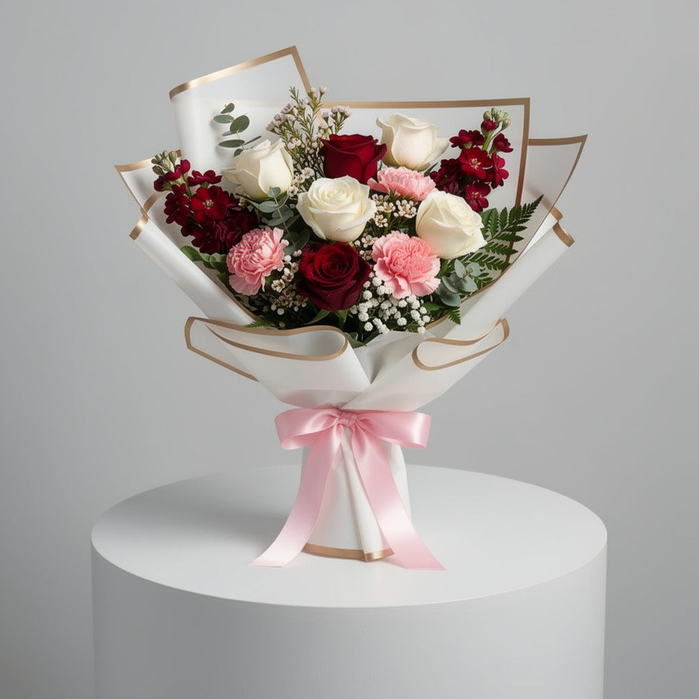 Women’s Day Red & White Rose Elegance Bouquet