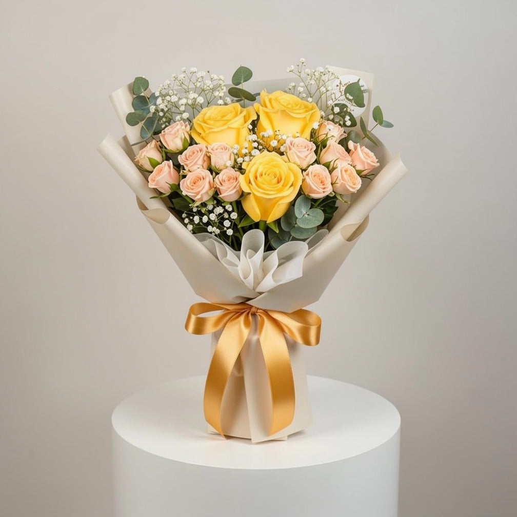 Yellow & Peach Roses Golden Milestone Bouquet
