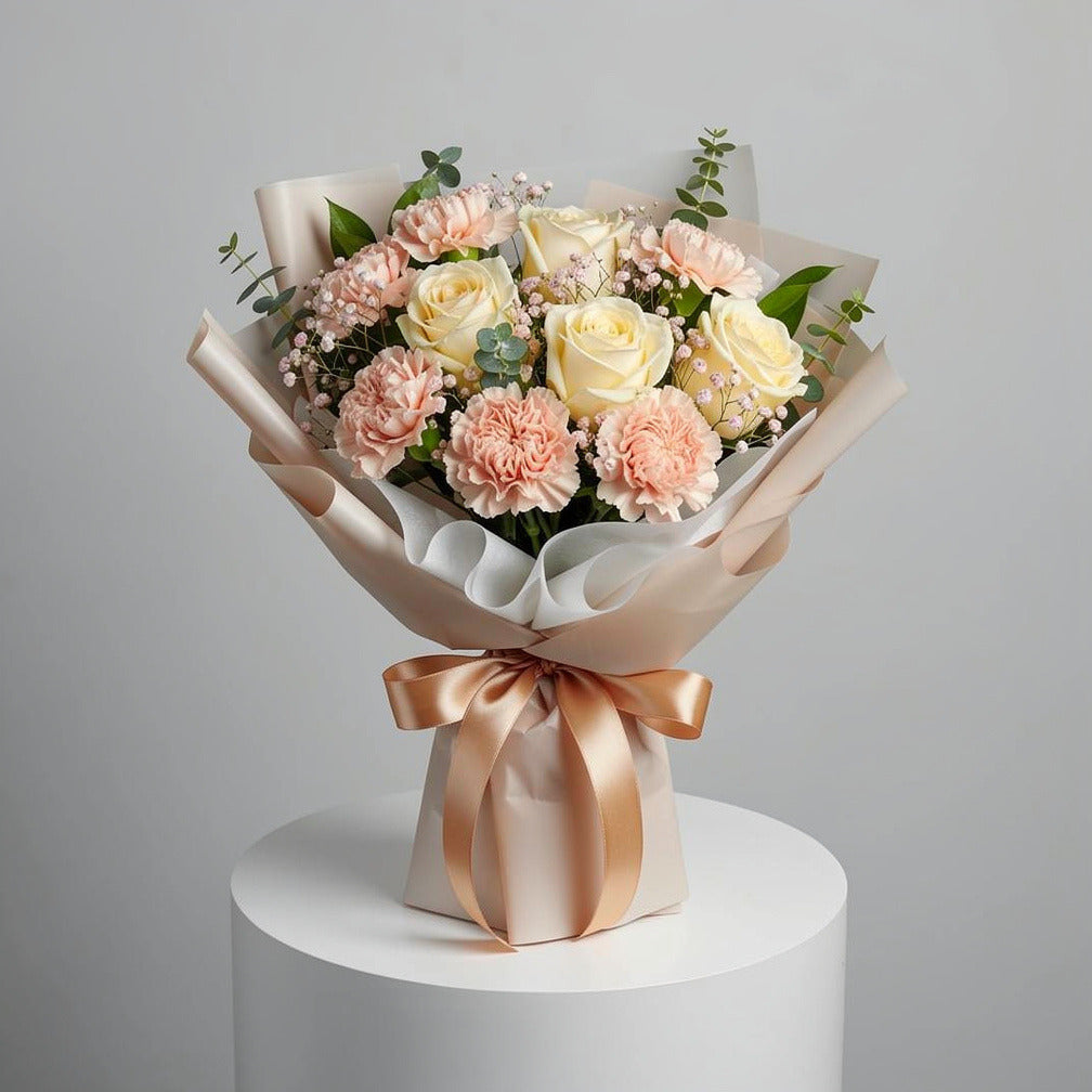 Yellow Roses & Peach Carnations Sunshine Bouquet